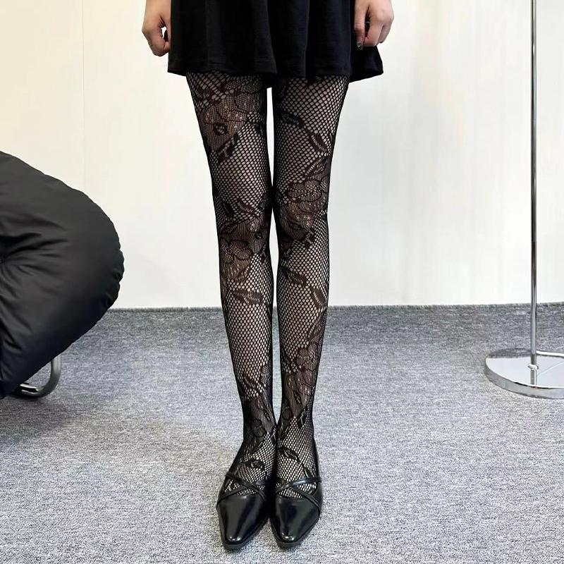 Sexy Retro-Style Fishnet Stockings With Openwork Floral Patterns Thin Pantyhose