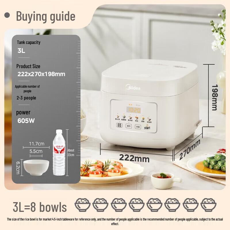 Midea 3L IH Low-Sugar Rice Cooker with 0-Coating 316L Stainless Steel Pot CN plug (adapter included)