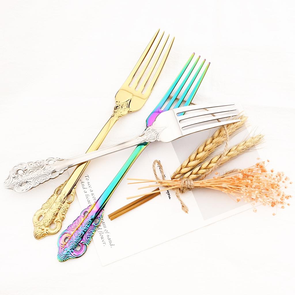 4Pcs Colorful Dinner Fork Stainless Steel Dinnerware Cake Fork Cutlery Fruit Salad Fork Dessert Fork Flatware Set