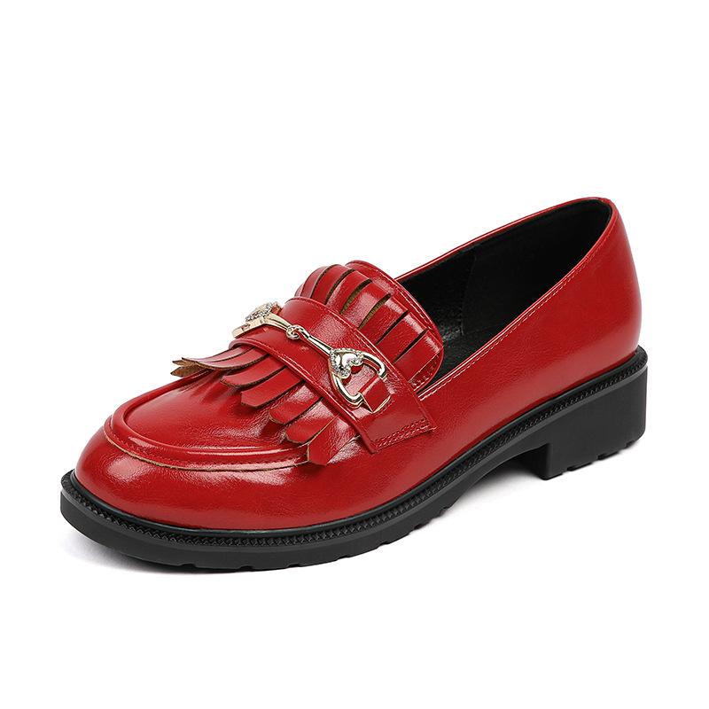 Retro Patent Leather Tassel Loafers with Metal Buckle - Women's British Style Slip-on Flats (Low Heel)