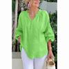 Fashion Solid Loose Shirts Women Summer Casual Long Sleeve V Neck Button Blouses and Tops Daily Elegant Top