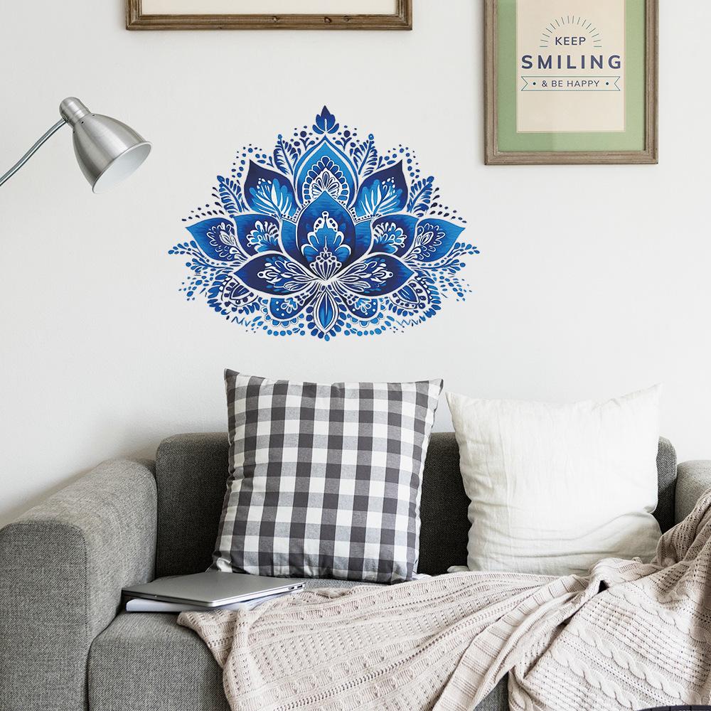 Retro Blue and White Mandala Study, Living Room and Home Background Decorative Wall Stickers