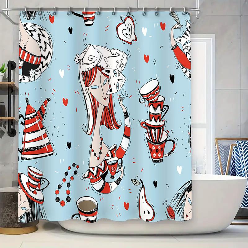 

Stylish Cartoon Bath Shower Curtain with Tea Party Theme Perfect for Bathroom Decor! 90x180cm