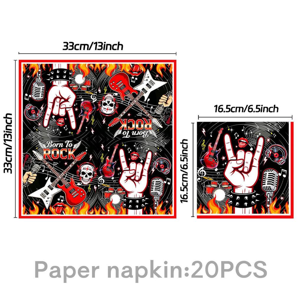 Rock Skull Birthday Party Set: Disposable Plates, Cups, Tablecloth, Banners & Decorations.