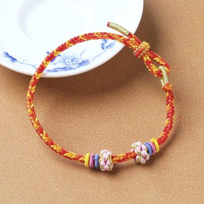 A Thousand Li of Rivers and Mountains 3D Gold Couple Bracelet with Large-Hole Rope In National Style.