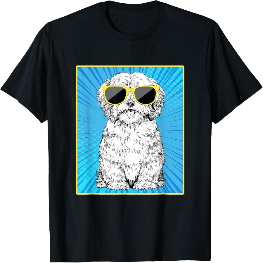 Havanese Portrait Pop Art Dog with Sunglasses T-Shirt S