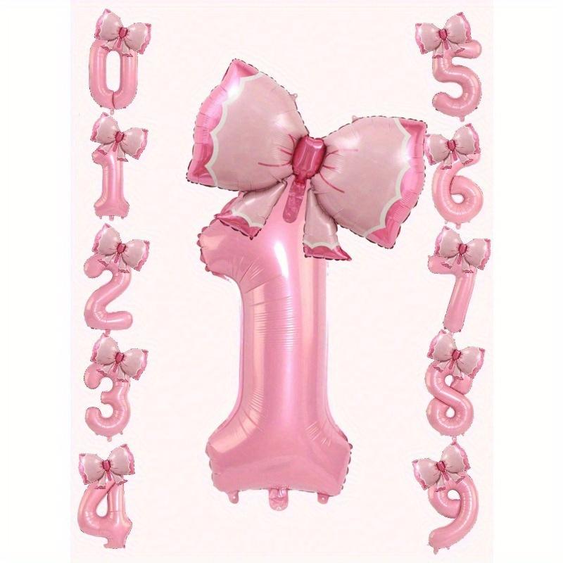 2pcs/Set 32" Pearlescent Pink Number & Bow Foil Balloon, Suitable For Birthday, Valentine's Day, Anniversary Party Decorations