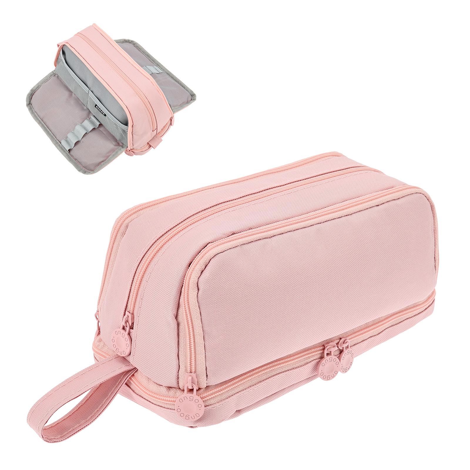 

Large Pencil Case with 4 Compartment Oxford Cloth Pencil Pouch with Handle Large Capacity Pen Bag Stationery Organizer розовый