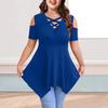 V-Neck Off-Shoulder Strap Short-Sleeve Plain Women's T-Shirt Top