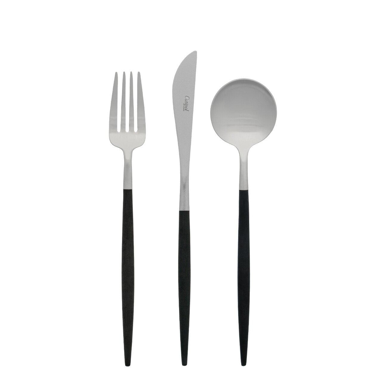 Authorized retailer Cutipol GOA dessert 3-piece set black silver knife fork spoon one each cutlery