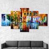 Abstract Rainy Street Night Scenery Painting 5 Piece Five Panel Canvas Print Modern Wall Art Poster Home Decor Gift For Him For Her