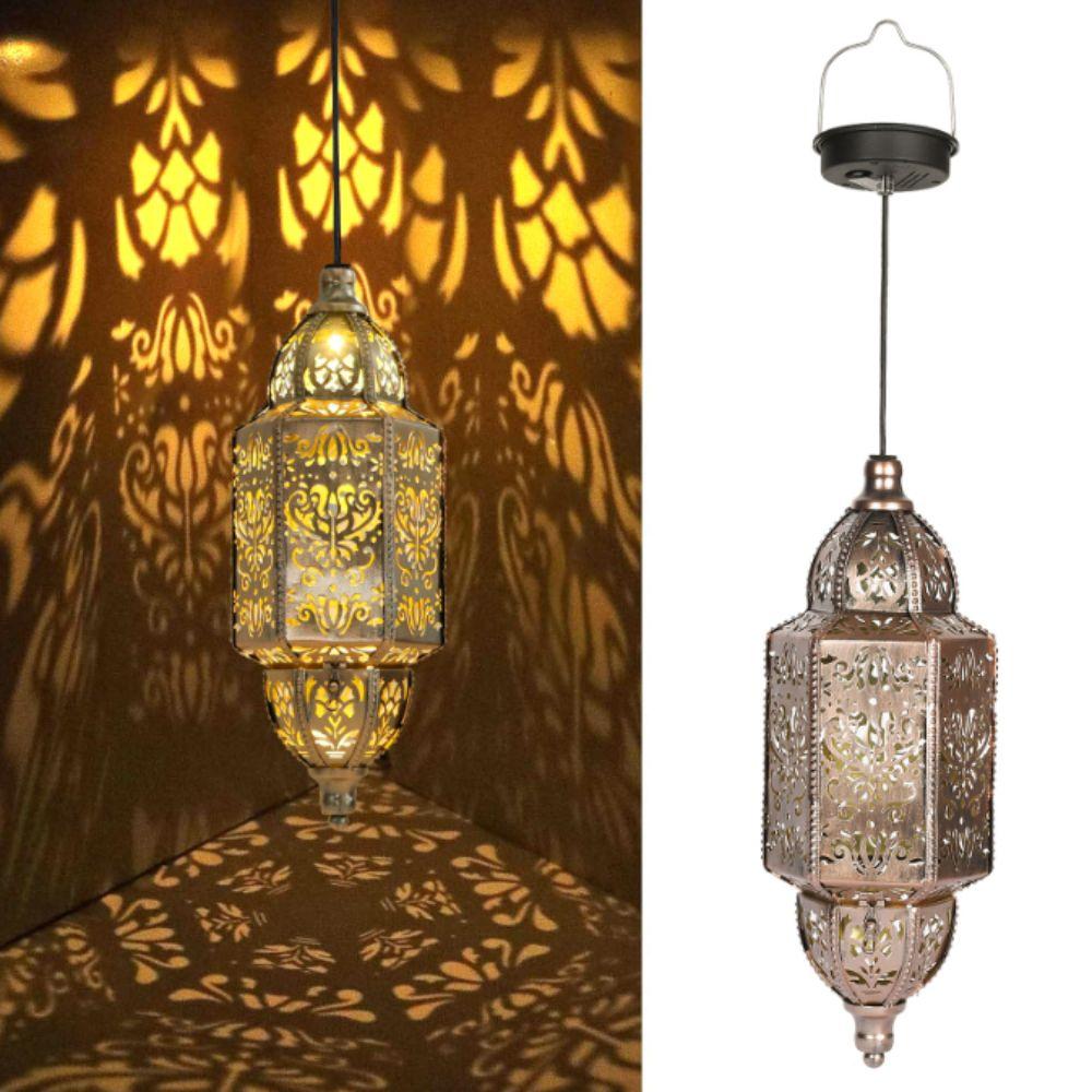 Solar Powered Solar Lantern Waterproof Iron Art Moroccan Lantern Hollowed-out Lithium Battery Garden Lamp Outdoor Use