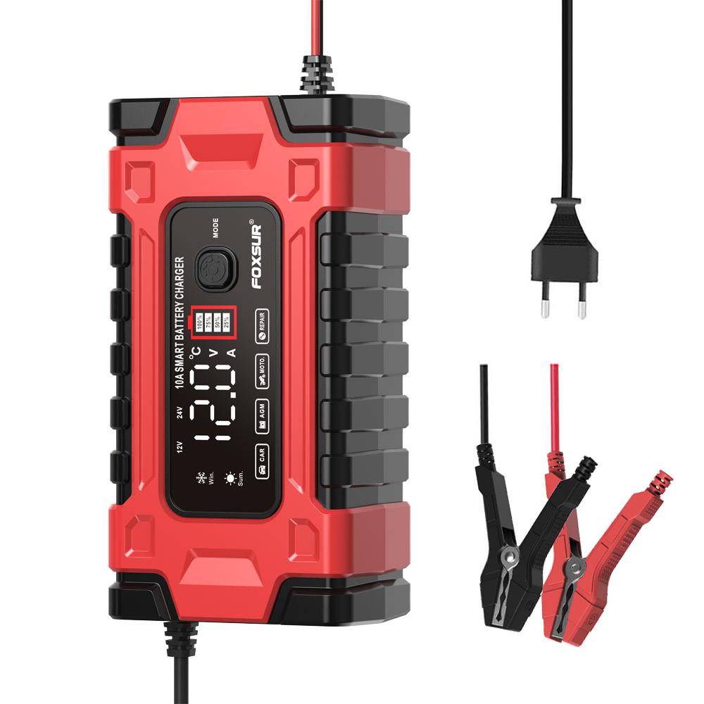 12V 10A Fully Automatic Car Battery Charger 7-Stage Fast Charging 6-180Ah for AGM GEL WET Lead Acid Battery Charger LCD Display