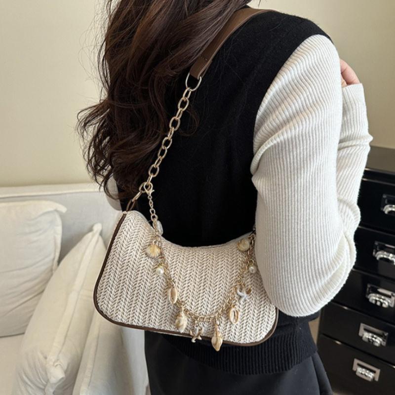 Spring New Women Simple Shoulder Bag Fashi Straw Fashiable and Versatile Crossbody Bag Lightweight Casual Commuting Bag