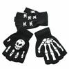 Unisex-Halbfinger-Halloweenhandschuhe mit Totenkopf und Knochen, leuchtende fingerlose Handschuhe für den Winter