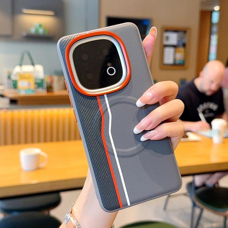 

Pixel10 ProXL Double Line Pattern Auto Leather Phone Case for Google Pixel 10 Pro XL Magnetic Metal Lens Ring Protective Cover Google Pixel 10 сірий