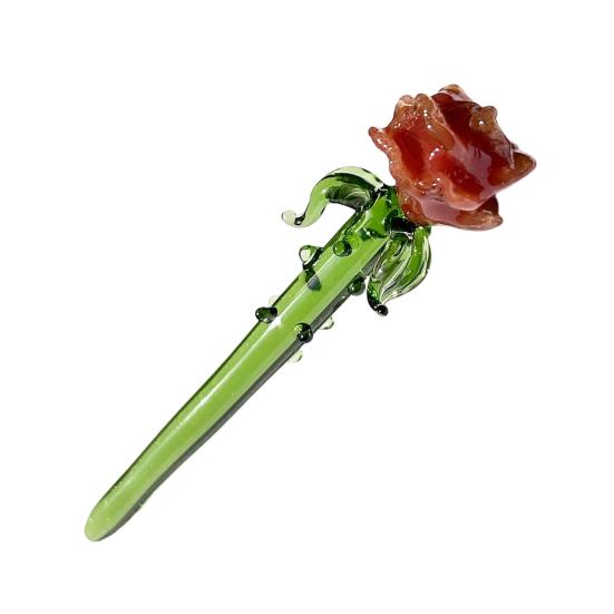 1 Pièce/1 Ensemble Mini Décoration Fleur Rose en Verre avec Tige Figurine Florale en Verre Faite à la Main Ornement Bouquet de Fleurs Soufflé à la Bouche pour Maison Salon