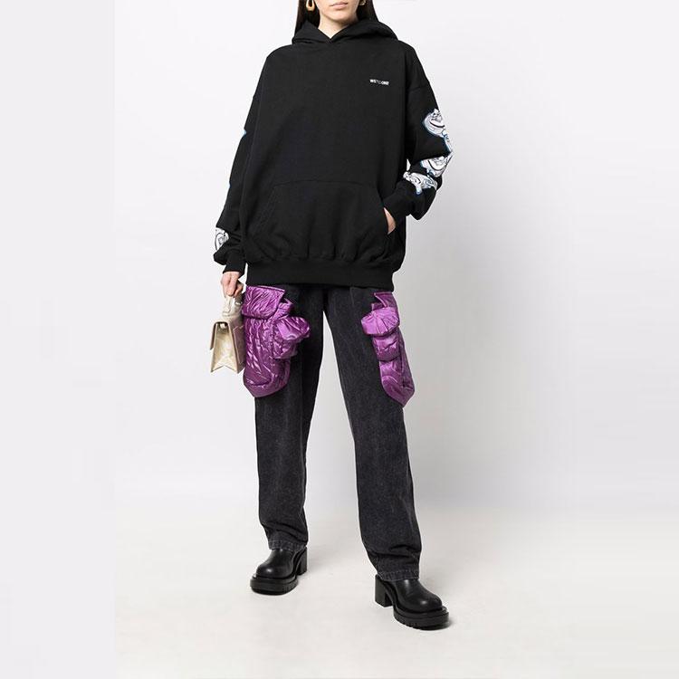 WE11DONE Logo Pattern Printed Hooded Long Sleeve Sweatshirt Unisex Sweatshirt Black WD-TH3-21-597-U-BK