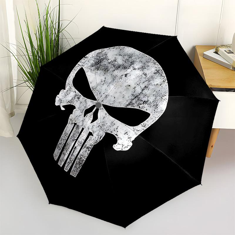 

Punisher Skull Automatic Folding umbrella Compact 8 rib Design,Unique Style,Suitable for Everyday Outdoor Use,Perfect Gift for Friends