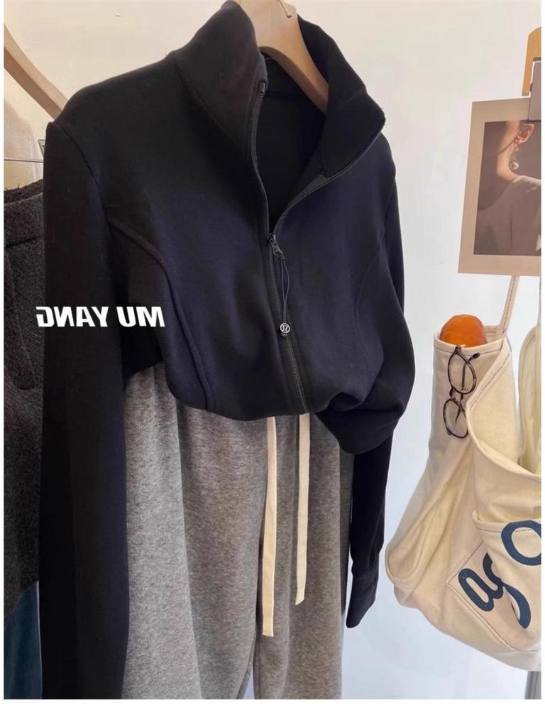 2025 Autumn/Winter Korean Style Zipper Stand Collar Velvet Sweatshirt Women's Casual Long Sleeve Cardigan Jacket