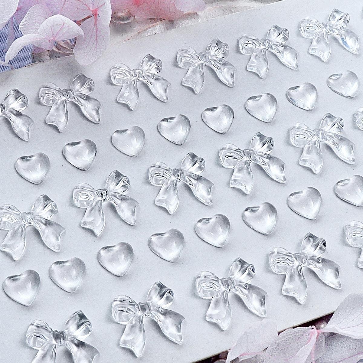

50 шт. прозрачных 3D-подвесок для ногтей в виде конфетных бантов, украшения для ногтей в виде сердечек из смолы, принадлежности для нейл-арта для женщин и девочек, детали для украшения