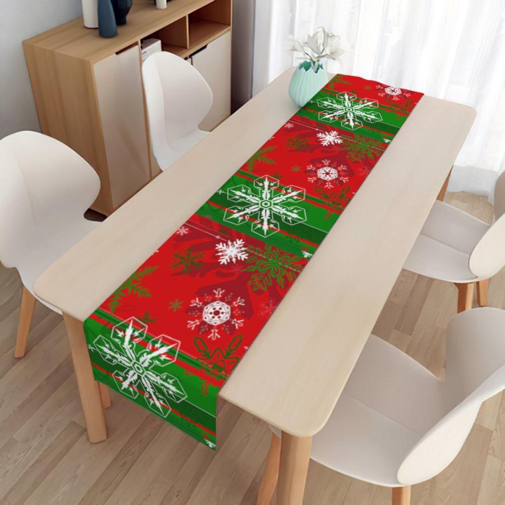 2pcs Christmas Decorative Tablecloth Holiday Gifts Household Long Tablecloth Placemat Linen Table Flag