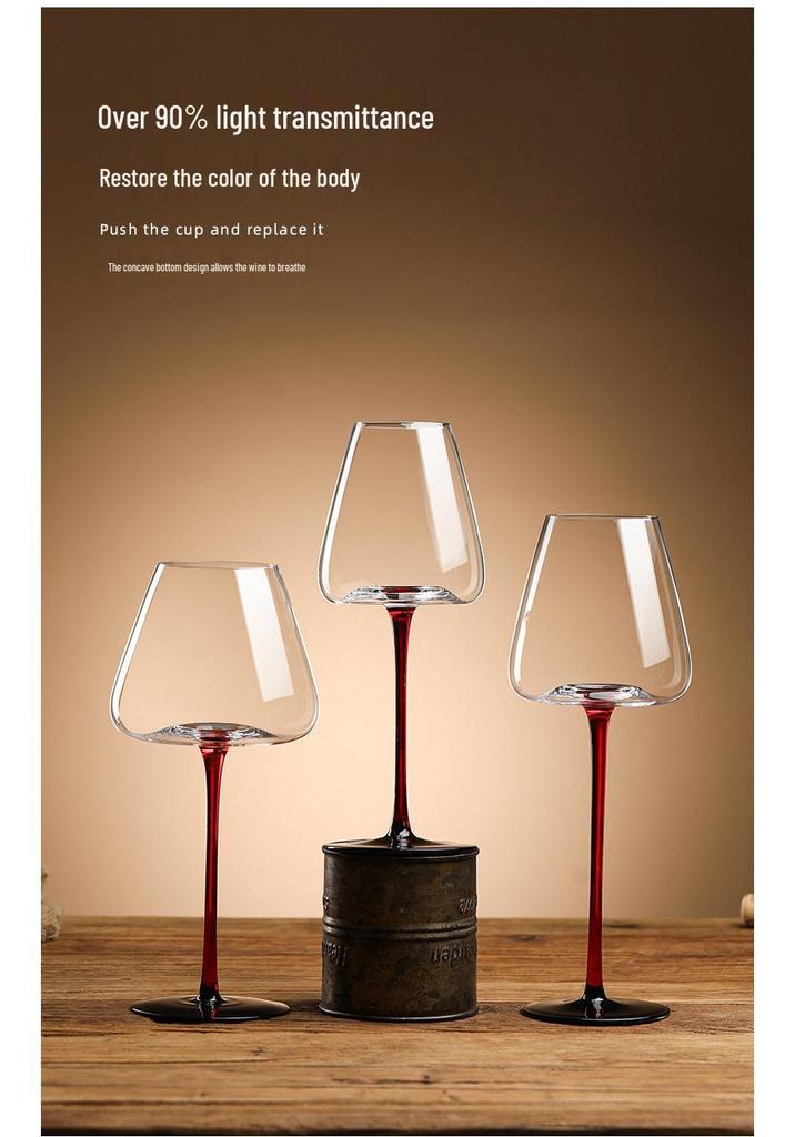 Burgundy Red Wine Glass with Black Base - Crystal Champagne, Concave Bottom, Tall Stem for Home Use