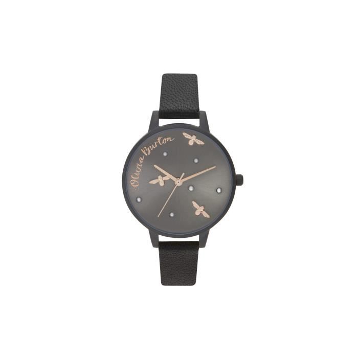 Montre femme - Olivia Burton - OB16PQ02 - Cuir noir - Cadran 34 mm - Mouvement à quartz
