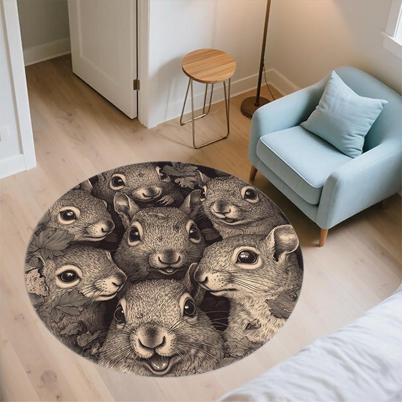Squirrel pattern round rug,Carpet Rug for Living Room Bedroom  Playroom ,Non-slip Floor Mat,Holiday Gifts and Birthday Gifts.