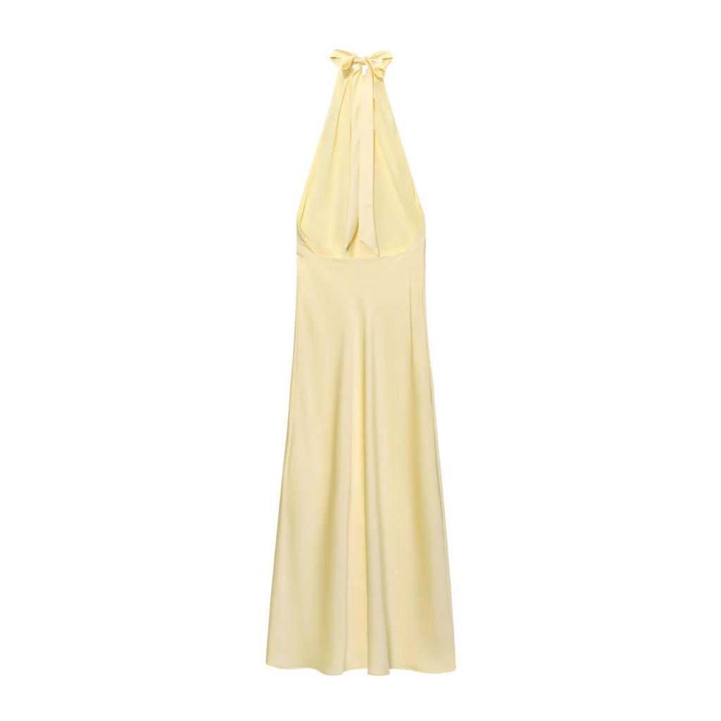 Vestido de Satén de Seda Europeo y Americano para Mujer, Delgado, sin Espalda