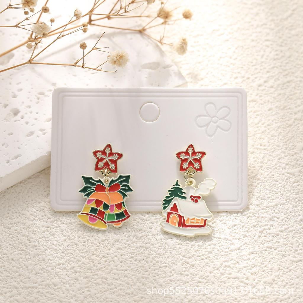 High-End Asymmetrical Rhinestone Christmas Cartoon Earrings for Women