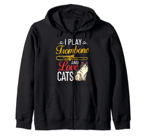 Cat Trombone Music Brass Instrument Player Zip Hoodie