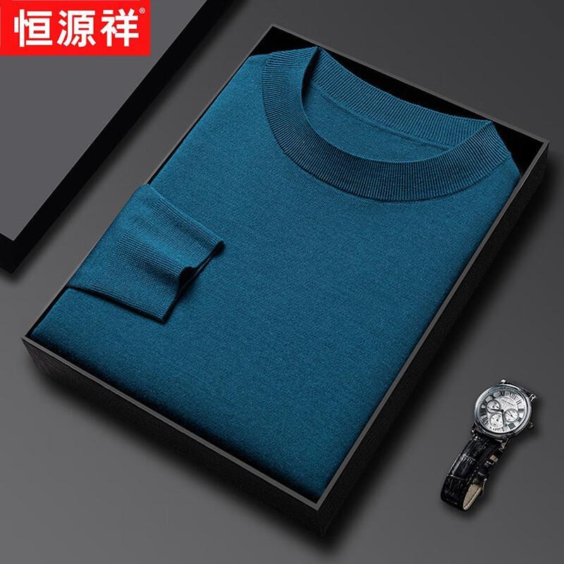 Hengyuanxiang Men s 100% Pure Wool Thick Round Neck Sweater L (170)