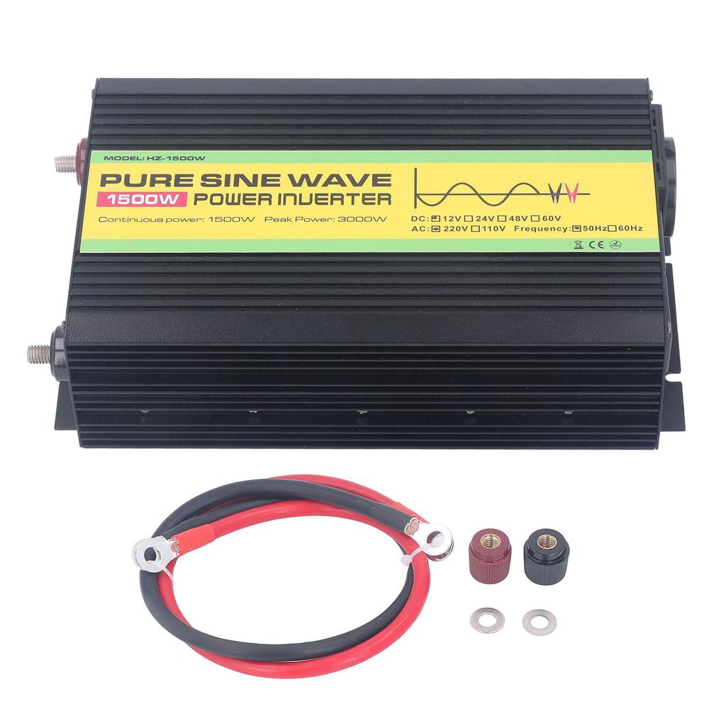 1500W Pure Sine Wave Power Inverter DC 12V To AC 220V Peak Power 3000W with LCD Single Digital Display