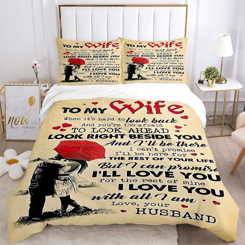 3pcs bedding set Love vows to wife Includes 1 Comforter + 2 Pillowcases, Without Pillow Inserts, Soft Comfortable, Lightweight Breathable, P