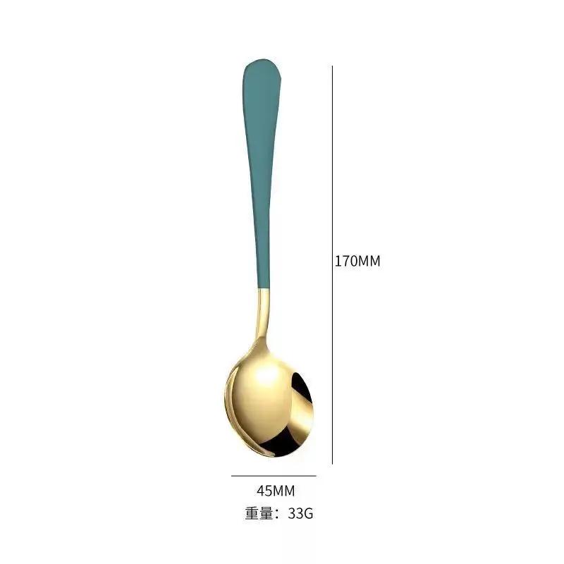 17cm Stainless Steel Round Spoon Cute Dessert Spoon Coffee Children's Golden Silver Spoon Dessert Spoons Kitchen Soup