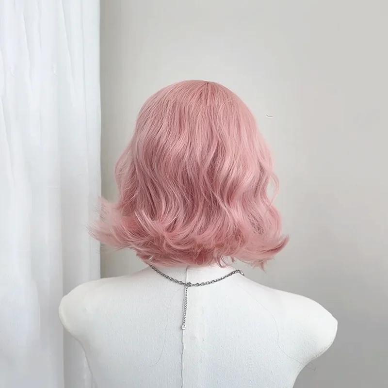 Ashely Pink Wig Short Bobo Curly 14inch Sweet Cosplay Wigs for Women Lolita Headband Wig Heat Resistant Matte Synthetic Wigs