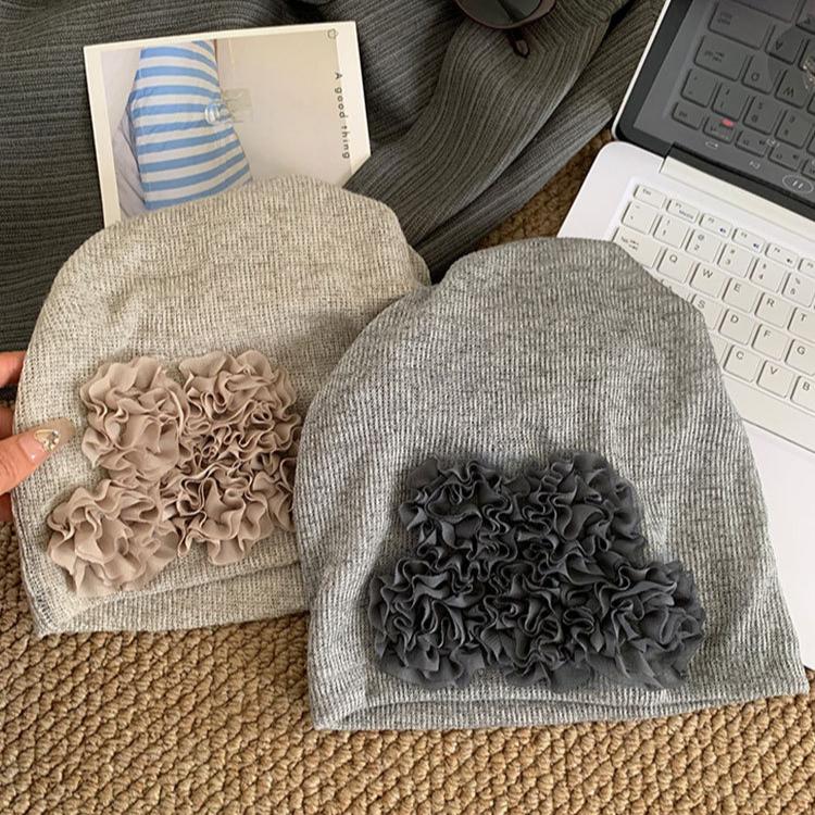 Retro Three-dimensional Flower Stacking Hat Children's Summer Thin Spring and Autumn Knitted Cold Hat