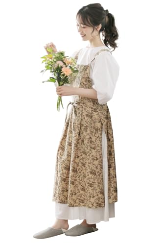

[chalino] Stylish Women s Apron, Covers the Bottom, Water-Repellent, Floral Print Apron Dress (Small Floral Print (Yellow)), One Size