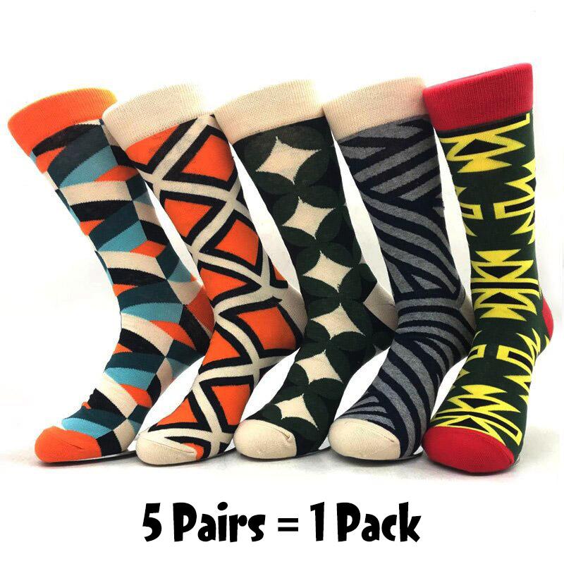 5 Pairs/Pack Men Funny Socks Casual Hip Hop Creative Cartoon Novelty Calcetines Hombre Street