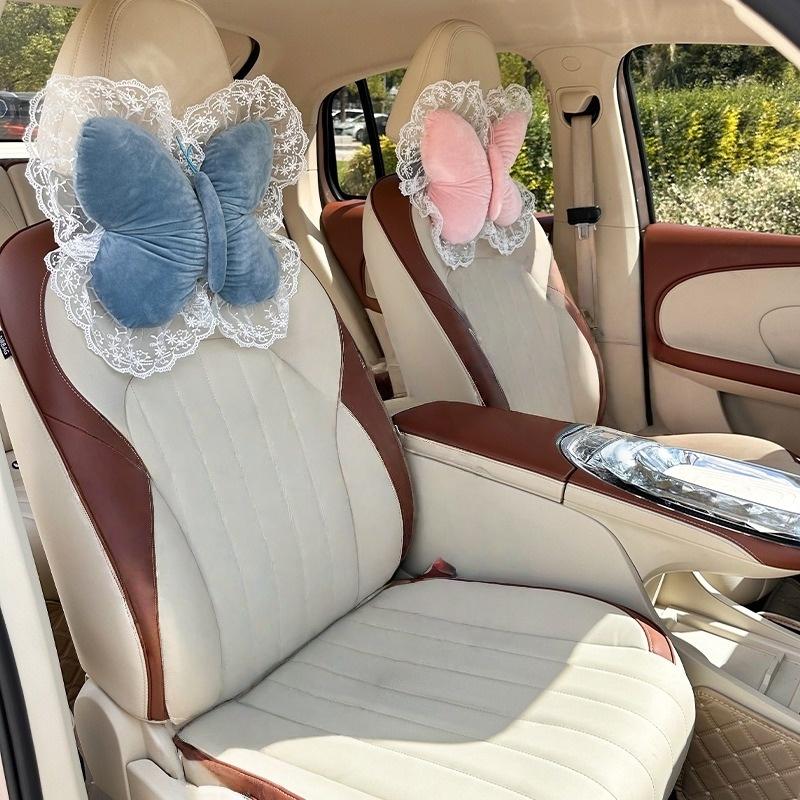 Creative Bow Lace Car Headrest New Product Car Pillow Neck Pillow Plush Car Soft and Comfortable Pillow