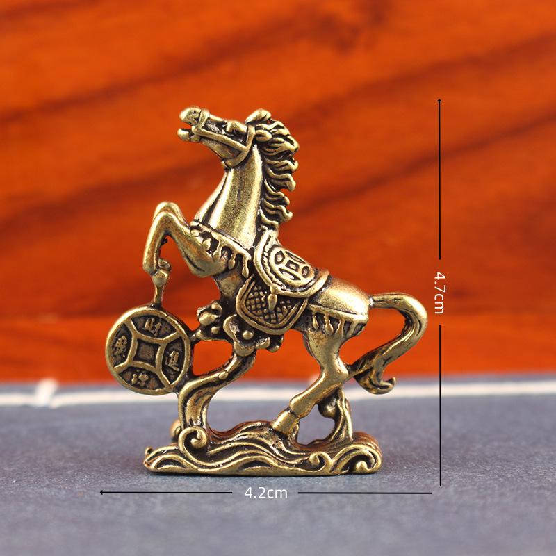 Brass Solid War Horse Ornament - Antique Zodiac Desktop Decor for Wealth Attraction, Small Gift