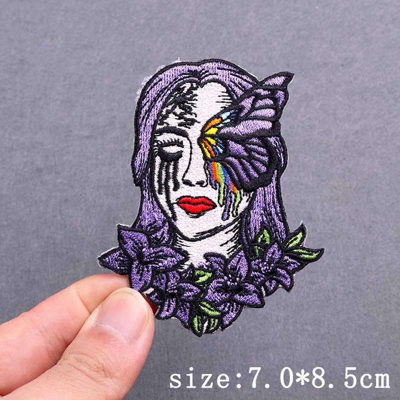 Hip Hop Punk Embroidery Patch Iron On Patches For Clothing Skull Animal Embroidered Patches For Clothes Stripe Badges Stickers