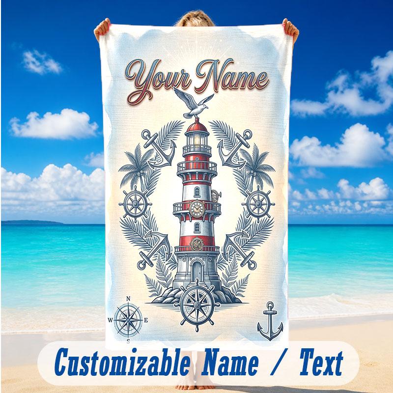 Adventure Journey Theme Beach Towel Personalized Custom Name & Text Soft Quick Dry Beach Towel for Swimming Travel