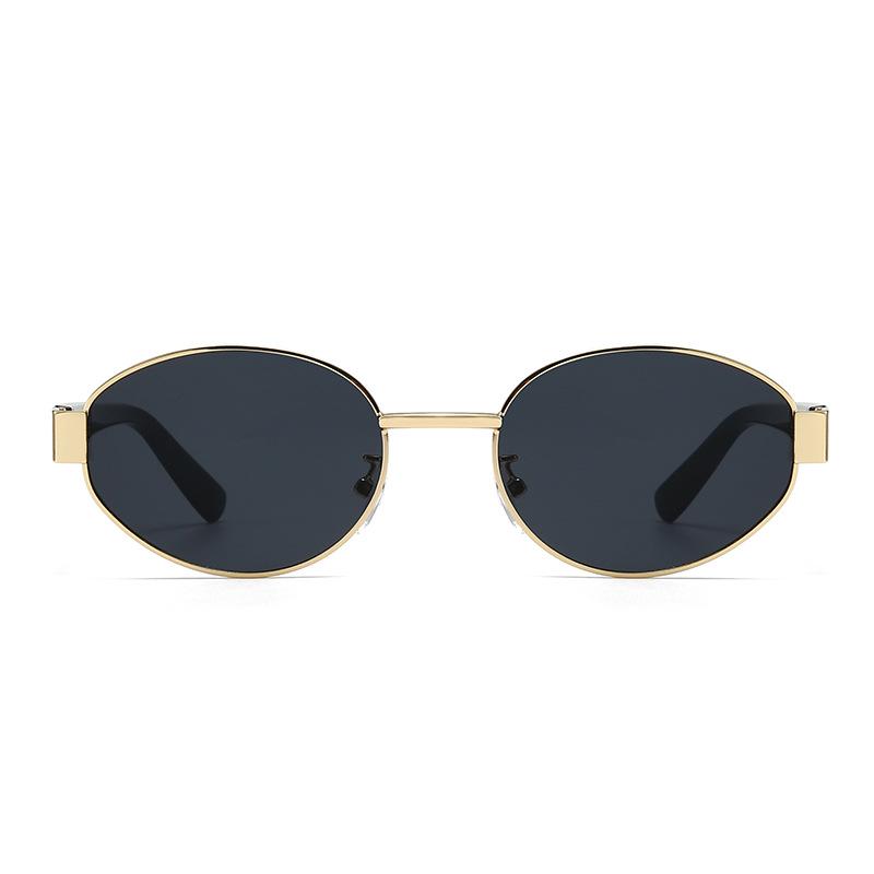 Metal oval frame retro sunglasses women's high-end sunglasses Hong Kong style personalized sunscreen glasses moisture polarized light