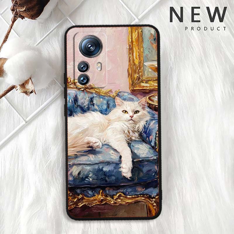 Cute cartoon cat illustration For Xiaomi Mi 15 14 13 13T 12 12T 12S 11 11i 11T Pro Ultra Lite 5G Black Soft Phone Case