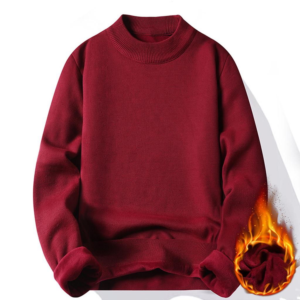 Men's Solid Color Plus Fleece Sweater Knitted Sweater Men's Casual Plus Fleece Bottoming Shirt