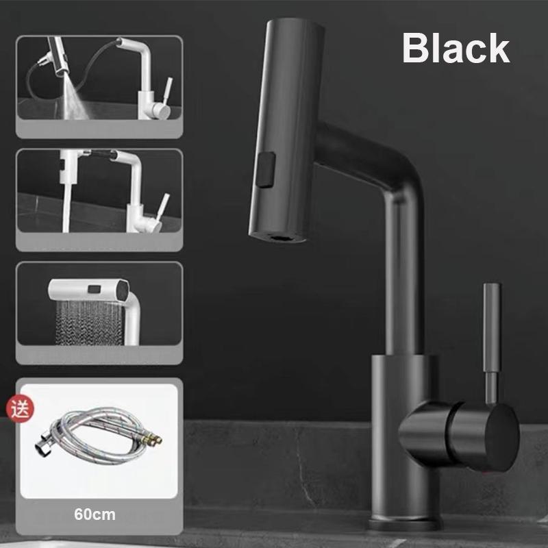 White Bathroom Sink Faucet Washbasin Faucet Pull Out Waterfall Stream 3 Way Sprayer Hot Cold Water Sink Mixer Wash Tap
