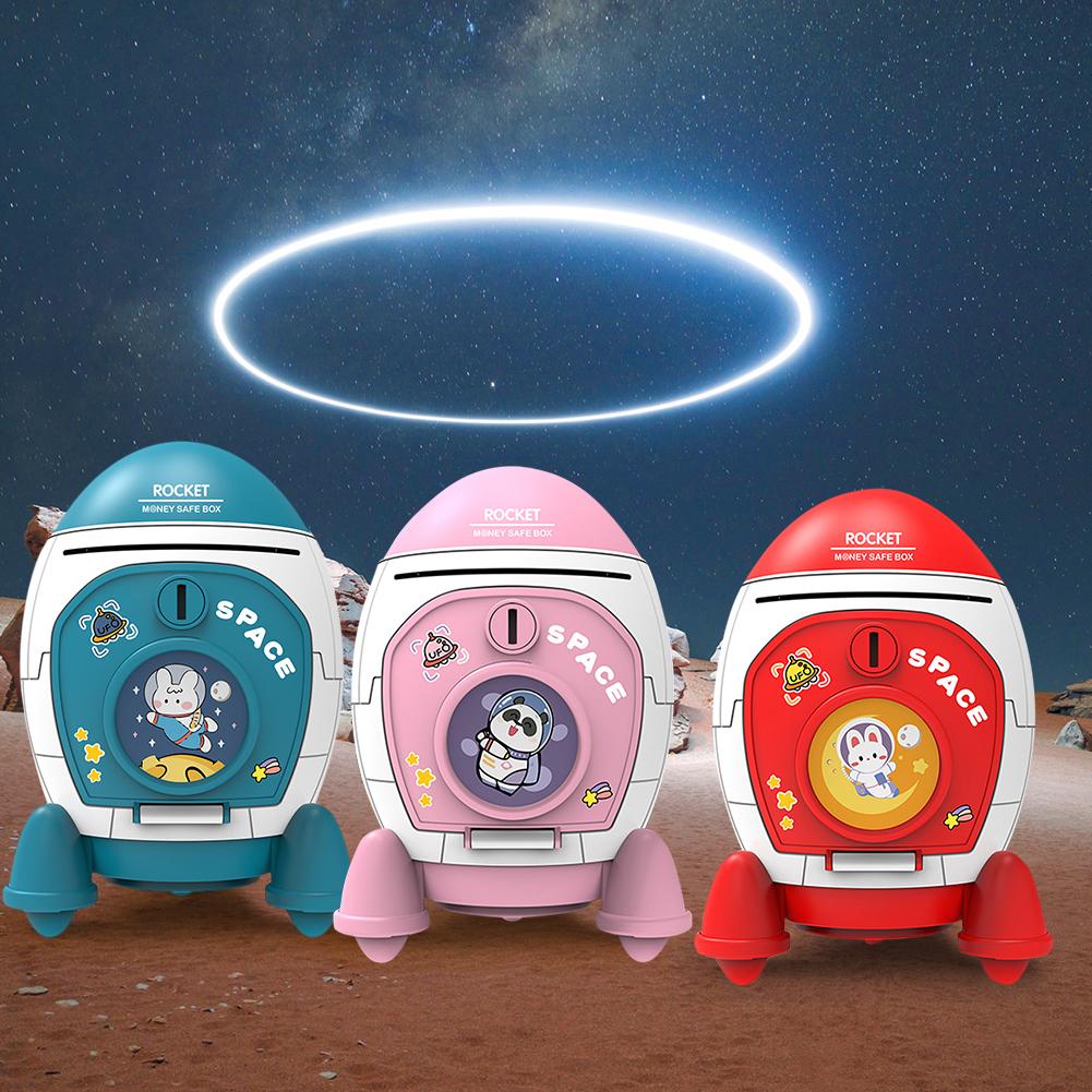 Piggy Bank For Boys Girls Cartoon Space Rocket Large-capacity Money Saving Box Desktop Decoration For Birthday Gifts