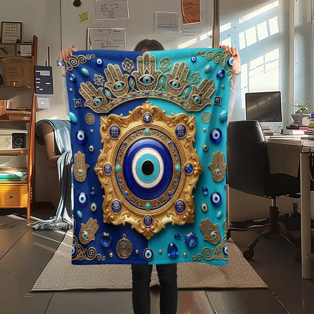 1Pc Evil Eye Print Flannel Blanket, High quality Comfortable for All Seasons, Home Decor, Warmth and Comfort, Perfect for Christmas Gifts W60